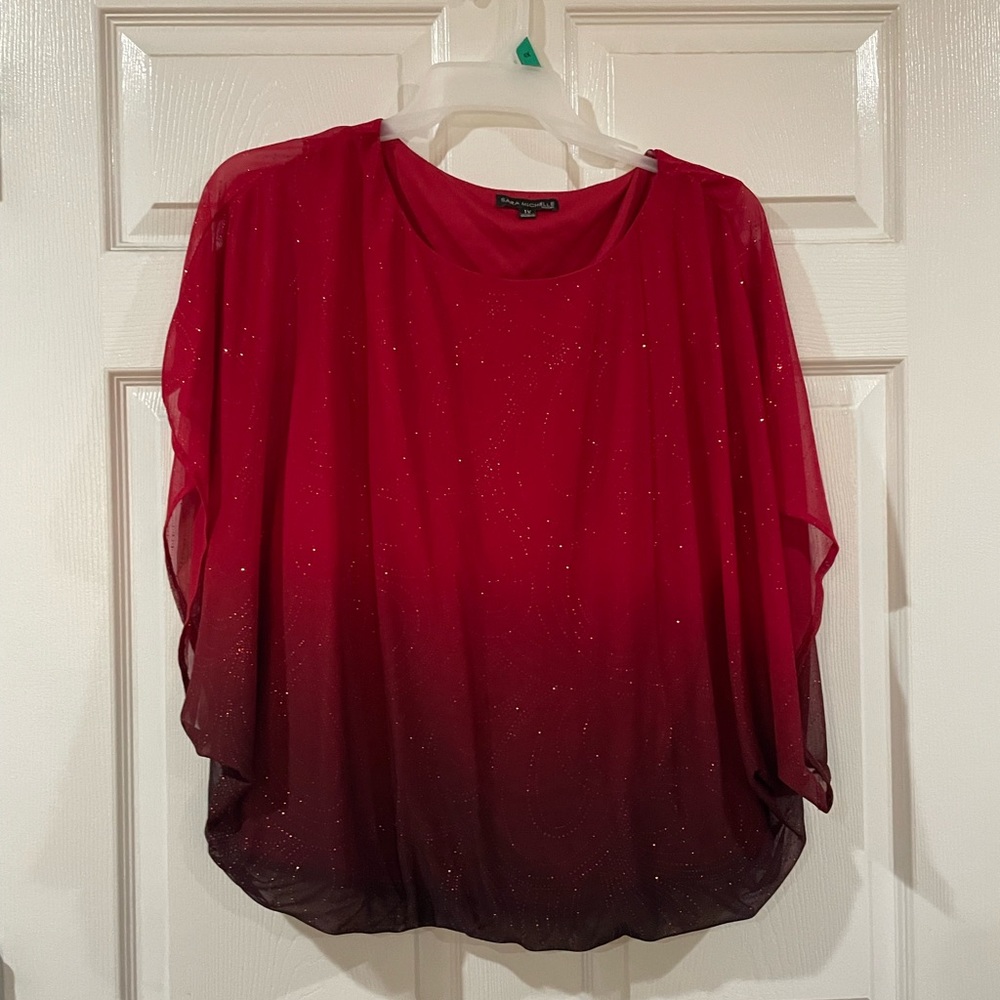 Red faded to black top with glitter